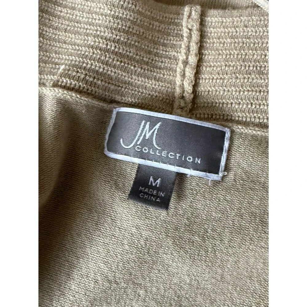 JM Collection Beige Open-Front Ribbed Trim Cardigan Size M